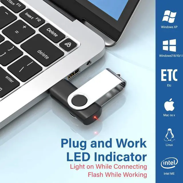 Alt view image 2 of 5 - Wooolken 10Pack 8GB USB 2.0 Flash Drive with Keychains,Swivel USB Thumb Drives Memory Stick USB Drive for PC Laptop Computer (Black)