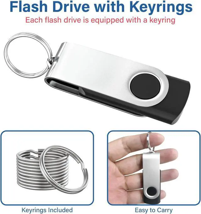 Alt view image 4 of 5 - Wooolken 10Pack 8GB USB 2.0 Flash Drive with Keychains,Swivel USB Thumb Drives Memory Stick USB Drive for PC Laptop Computer (Black)