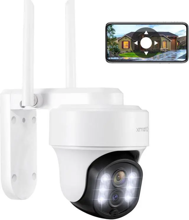 Main image of xmartO Auto-Track Security Camera Outdoor Wireless, 3MP WiFi PTZ Security Camera AC Powered, Auto Floodlight, Color Night Vision, Motion Detection MSG and Siren, SD Card and Cloud Storage