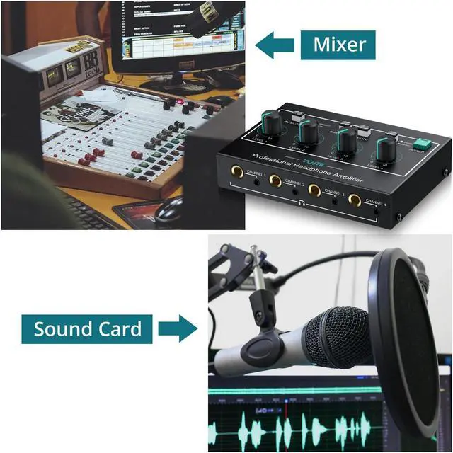 Alt view image 2 of 5 - YGiTK 4 Channel Headphone Amplifier with Individual Mute for Each Channel, Support 3 Audio Input,Stereo Audio Amplifier Mixer, Mini Earphone Splitter,Mono/Stereo 1/4" & 1/8" TRS Output, Power Adapter