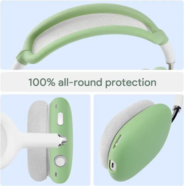 Alt view image 3 of 5 - Yinke Smart Case for AirPods Max Supports Sleep Mode, with AirPods Max Headband Silicone Case Cover Ear Pad Case Cover/Headband Cover, Hard Organizer Portable Carry Travel Cover Bag (Green Combo Set)