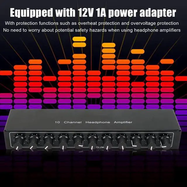 Alt view image 4 of 5 - Stereo Headphone Amplifier, 3.5 mm Input 1 in 10 Out Channel Headphone Amplifier, Stereo Audio Amp with 12V 1A Power Adapter, Audio Music Distributor Headphone Splitter for Studio and Stage(US)