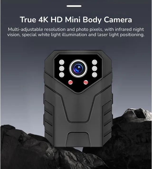 Alt view image 2 of 5 - Mini Body Camera with Audio and Video Recording, 4K Body Worn Cam with 180° Rotating Lens, Police Body Cam Wearable Security Cam Hidden Camera for Law Enforcement Guard (US)