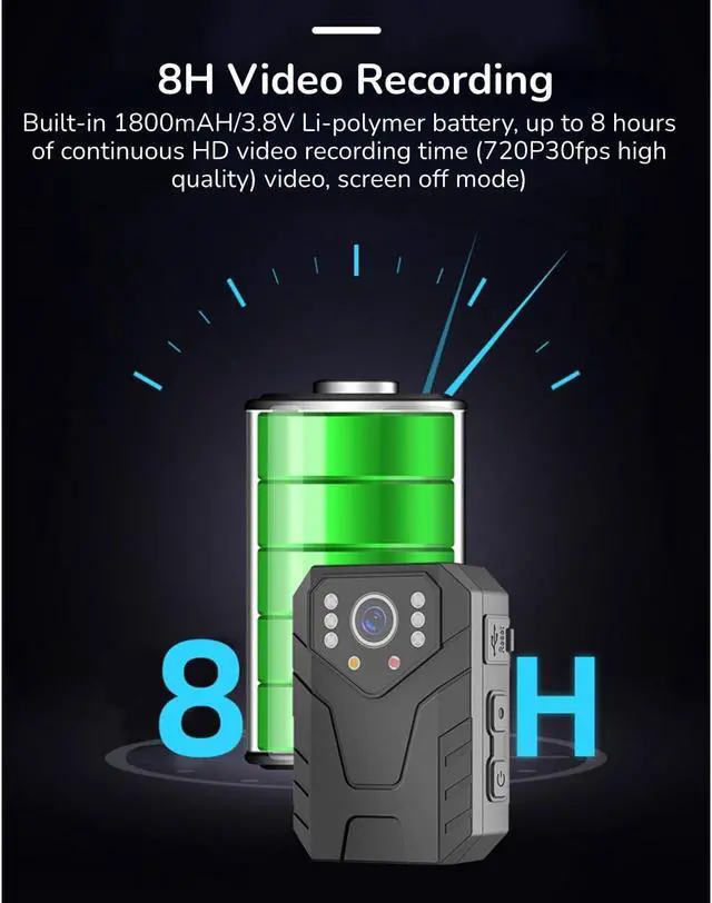 Alt view image 5 of 5 - Mini Body Camera with Audio and Video Recording, 4K Body Worn Cam with 180° Rotating Lens, Police Body Cam Wearable Security Cam Hidden Camera for Law Enforcement Guard (US)