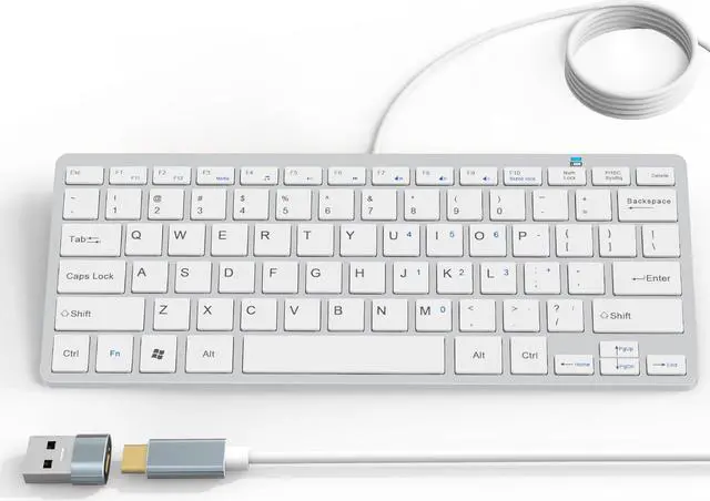 Main image of Ultra-Slim 78keys USB-C Mini Wired Keyboard with Media Hotkeys for Apple Mac Pro, MacBook 56Pro/ iMac, Air, Mac Mini, Laptop Computers, Windows Desktop PC 11/10/8/7, with USB-C to A OTG Adapter,White