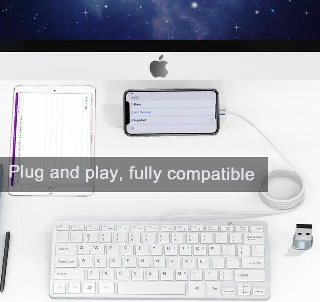 Alt view image 3 of 5 - Ultra-Slim 78keys USB-C Mini Wired Keyboard with Media Hotkeys for Apple Mac Pro, MacBook 56Pro/ iMac, Air, Mac Mini, Laptop Computers, Windows Desktop PC 11/10/8/7, with USB-C to A OTG Adapter,White