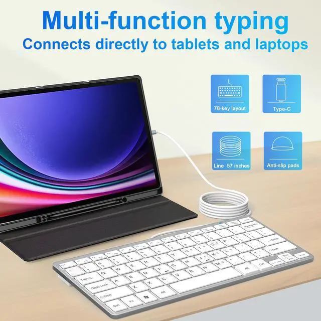 Alt view image 5 of 5 - Ultra-Slim 78keys USB-C Mini Wired Keyboard with Media Hotkeys for Apple Mac Pro, MacBook 56Pro/ iMac, Air, Mac Mini, Laptop Computers, Windows Desktop PC 11/10/8/7, with USB-C to A OTG Adapter,White