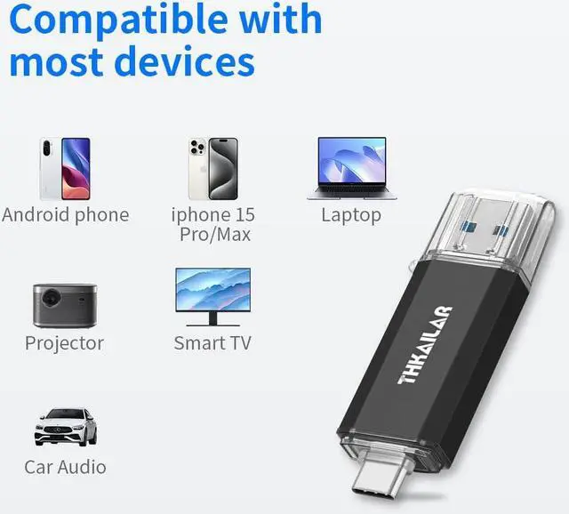 Alt view image 5 of 5 - Thkailar USB C Flash Drive 256GB-USB Flash Drive with Type C and Type A 3.1 Port Compatible with Android Phone/PC/Mac Pro-Transfer Data(Black)