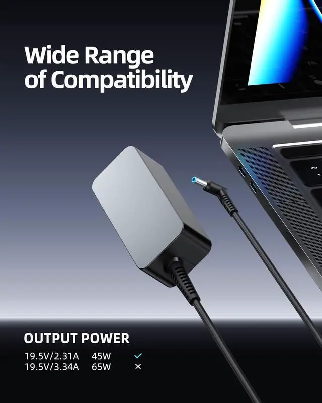Alt view image 3 of 5 - 45W Model Charger Fit for HP 17-cn0053cl 17-cn0063cl 17-cn0078cl 17-cn1053cl 17-cn1063cl 17-cn2063cl 17-cn2165cl 17-cn3033cl 17-cn3035cl 17-cn3165cl 17-cn0003dx 17-cn0013dx 17-cn0023dx 17-cn0033dx
