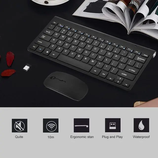 Alt view image 3 of 5 - 2.4GHZ Keyboard and Mouse Combo,Scissor-Switch Keyboard with 12 Multi-Media Keys Fully Waterproof Back Design for PC Win XP/ 7/8 and Other Eqquipment with USB Interface.(Black)