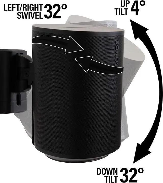 Alt view image 5 of 5 - Sanus Wireless Speaker Wall Mounts for Sonos Era 100(tm) - Black Speaker Mount Tilts & Swivels - Easy 3-Step Install w/Included Hardware - Black Set of 2