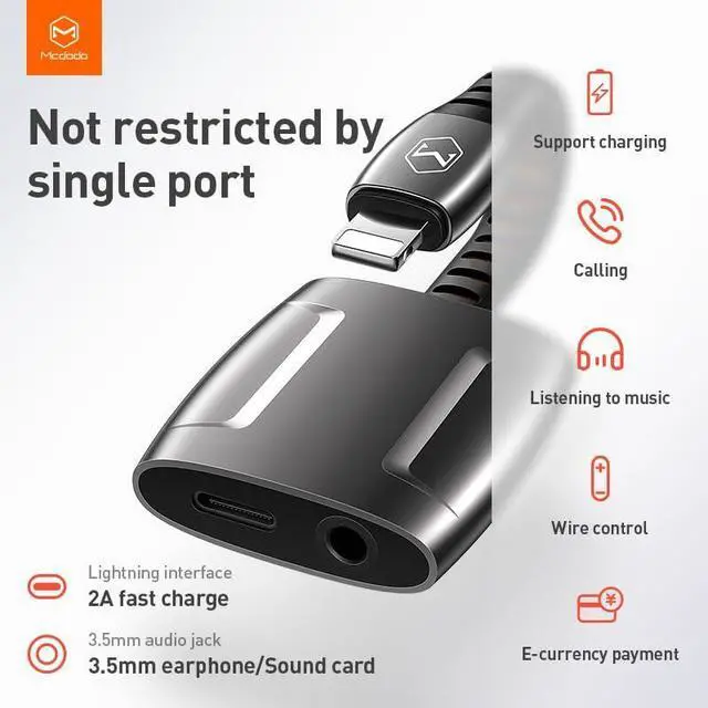 Alt view image 4 of 5 - mcdodo 2 in 1 Aux iPhone Headphone Adapter & Charger Dongle,Lightning to 3.5mm Audio Cable+Audio Charger Splitter Compatible with Phone 14,13,12,11,iPad,iPod