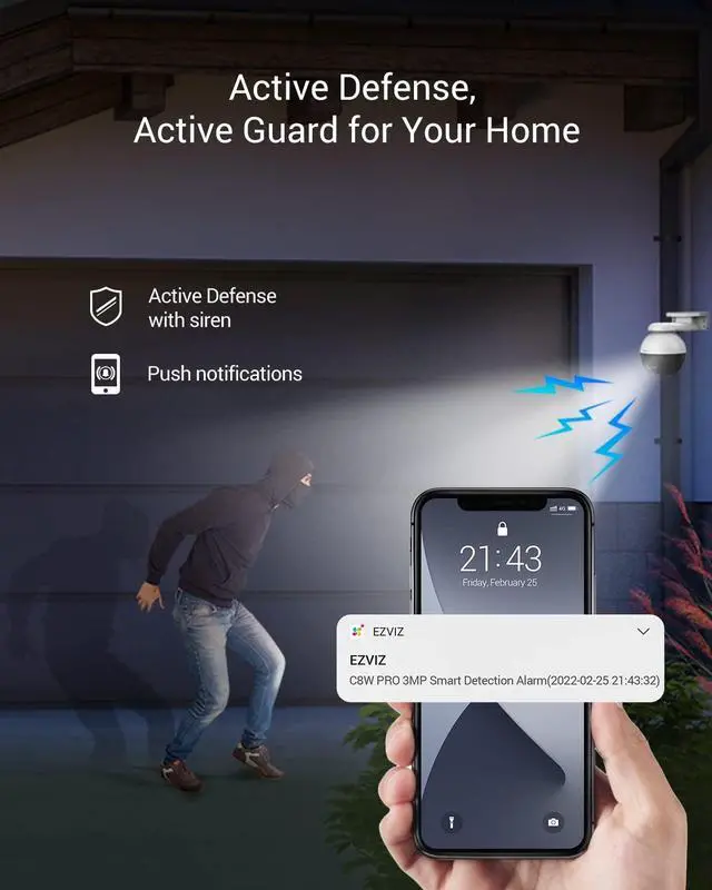 Alt view image 5 of 5 - EZVIZ Outdoor Auto-Tracking Camera, 3K, 12 Pre-Set dots Tracking,360° Visual Coverage, Waterproof, Color Night Vision, AI-Powered Person and Vehicle Detection,Two-Way Talk| C8W Pro 3K (4mm)