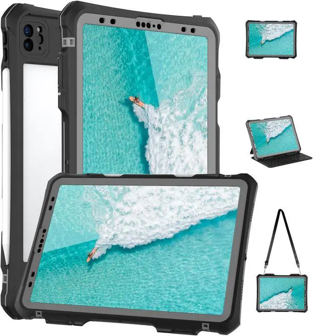 Main image of for iPad Pro 11 inch Waterproof Case 2022/2021/2020/2018(4th/3rd/2nd/1st),360 Protective Military Drop-Proof,with Strap Stand,Clear Screen Protector,Built-in Pencil Holder iPad pro 11 Cover