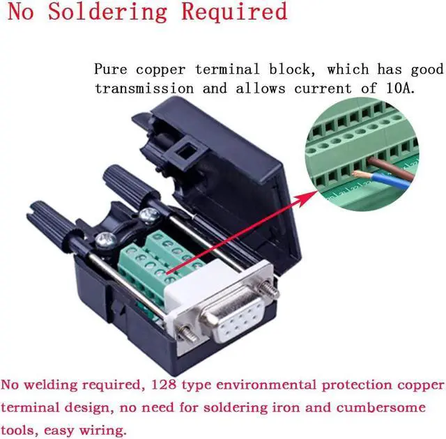 Alt view image 2 of 5 - ANMBEST 10PCS DB9 Female Breakout Connector,DB9 Solderless RS232 D-SUB Serial to 9-pin Port Terminal Adapter Connector Breakout Board with Case Long Bolts Tail Pipe