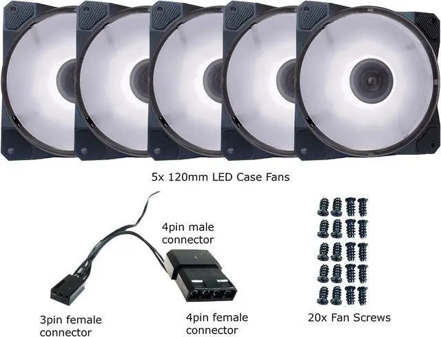 Alt view image 5 of 5 - Apevia CO512L-WH Cosmos 120mm White LED Ultra Silent Case Fan w/ 16 LEDs & Anti-Vibration Rubber Pads (5 Pk)