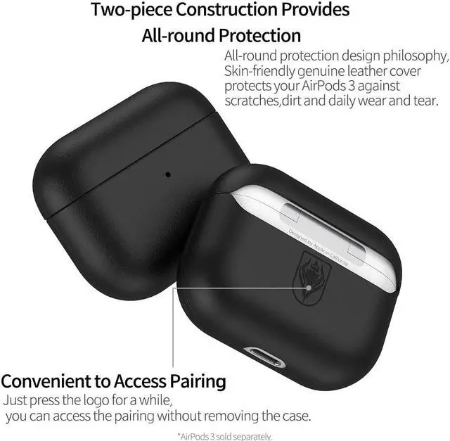 Alt view image 5 of 5 - AirPods 3 Leather Case Cover, Docco Jette Fully-Wrapped Italian Genuine Leather Case for AirPods 3,Supports Wireless Charging Front LED Visible