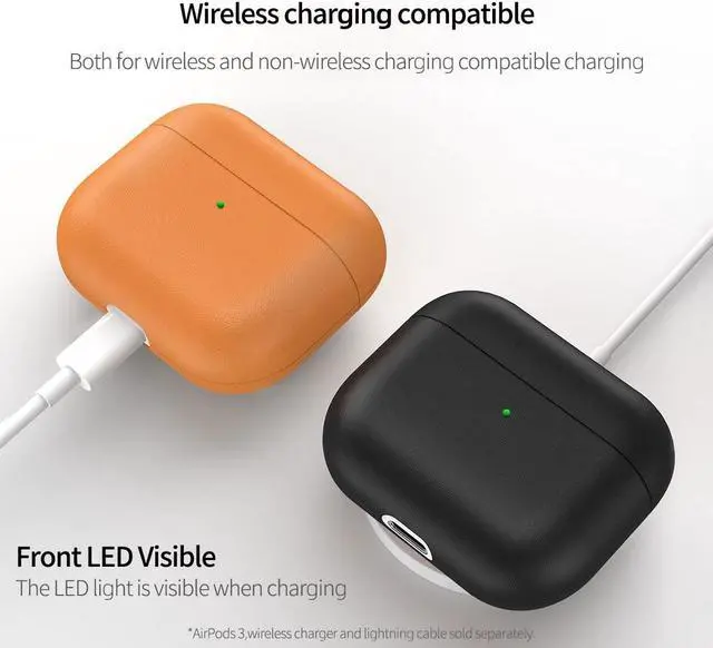 Alt view image 4 of 5 - AirPods 3 Leather Case Cover, Docco Jette Fully-Wrapped Italian Genuine Leather Case for AirPods 3,Supports Wireless Charging Front LED Visible