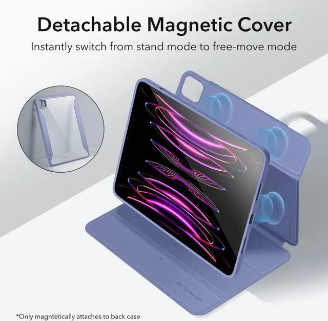Alt view image 3 of 5 - ESR for iPad Pro 12.9 Inch Case (2022/2021), iPad Pro 12.9 Case 6th/5th Generation with Pencil Holder, Detachable Magnetic Cover, Vertical Stand, Auto Wake/Sleep, Rebound 360 Series, Lavender