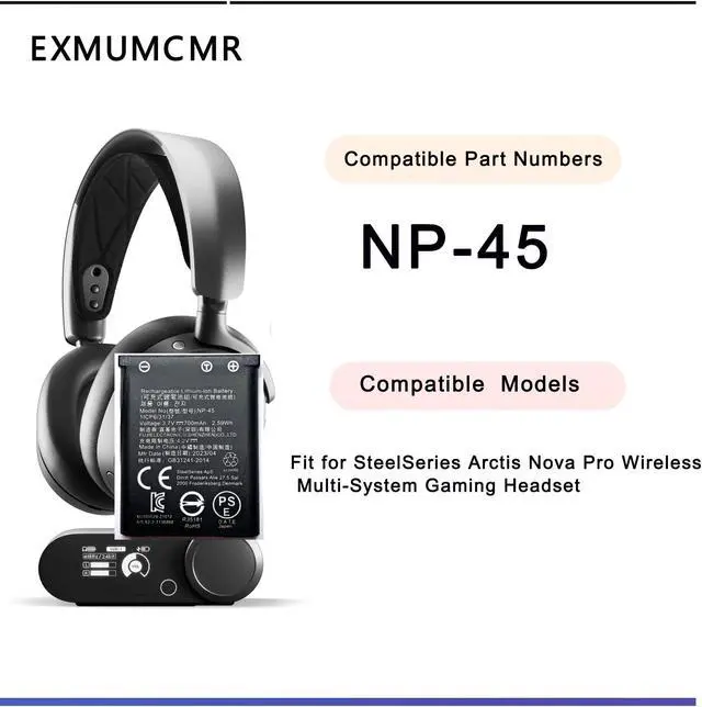 Alt view image 3 of 5 - EXMUMCMR [2PCS NP-45 Battery, Compatible with Steelseries Headset Battery for Arctis Nova Pro Wireless Multi-System Gaming Headset for Xbox, for Playstation Battery 700MAH 3.7V/2.59WH