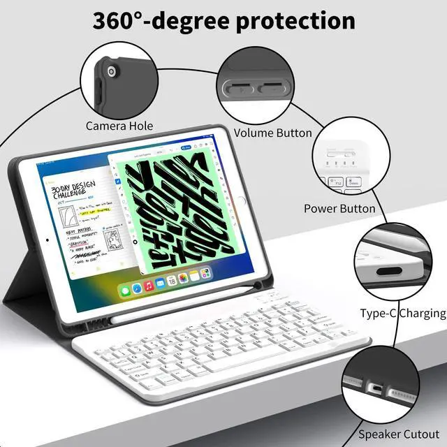 Alt view image 3 of 5 - GKABXY Case with Keyboard for iPad 10.2 inch 2021/2020/2019, iPad 9th/8th/7th Generation Detachable Bluetooth Keyboard Cover with Pencil Holder, Multi-Angle Stand for Study/Office/Travel (Black)
