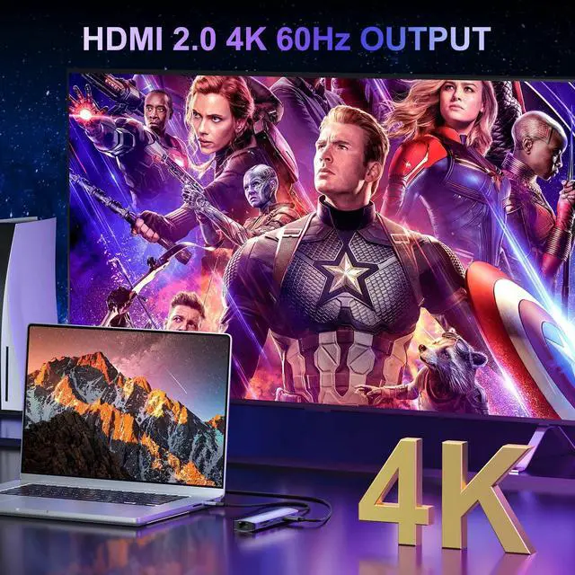 Alt view image 3 of 5 - USB C Hub with Ethernet, KOZYC 7 in 1 USB-C Hub Multiport Adapter to HDMI 4K 60Hz, 1Gbps Ethernet, 100W PD Charging, 2 USB 3.0 Data, SD/TF Card Slots Port, Compatible with Laptop, Macbook Pro, UHDTV