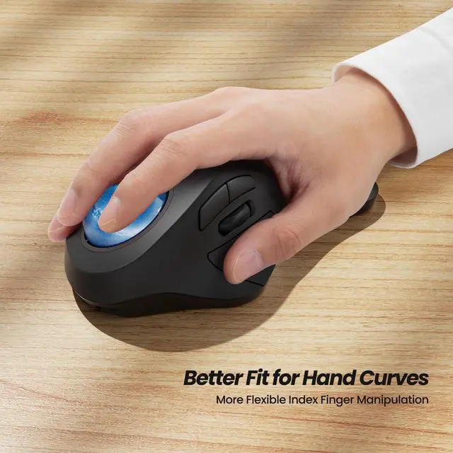 Alt view image 2 of 5 - Nulea Wireless Ergonomic Trackball Mouse, Rechargeable, Bluetooth Rollerball Mouse, 44mm Index Finger Trackball, 5 Adjustable DPI, Compatible with PC, Laptop, iPad, Mac, Windows, Android