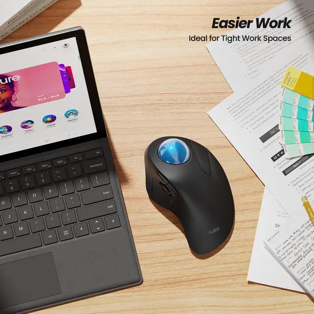 Alt view image 3 of 5 - Nulea Wireless Ergonomic Trackball Mouse, Rechargeable, Bluetooth Rollerball Mouse, 44mm Index Finger Trackball, 5 Adjustable DPI, Compatible with PC, Laptop, iPad, Mac, Windows, Android