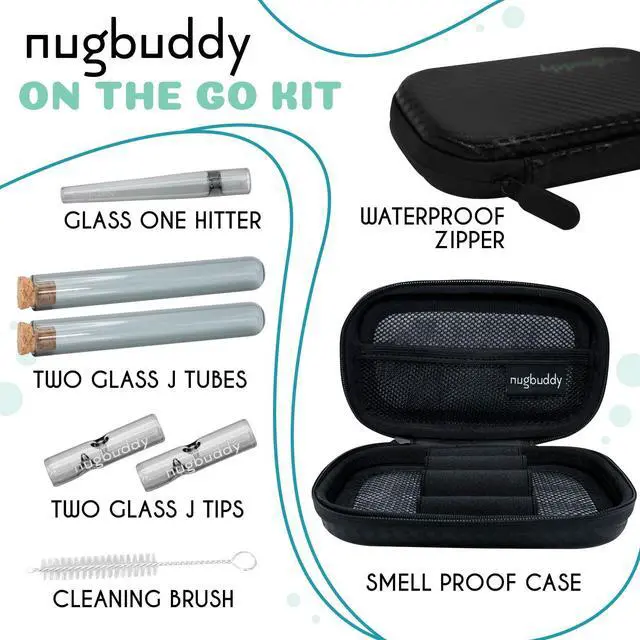 Alt view image 2 of 5 - nugbuddy J-Kit - On The go Travel Case Accessory, Carbon Lining - Water Resistant Case + Glass Accessories with included Tubes, Tips, and More (Smoke)