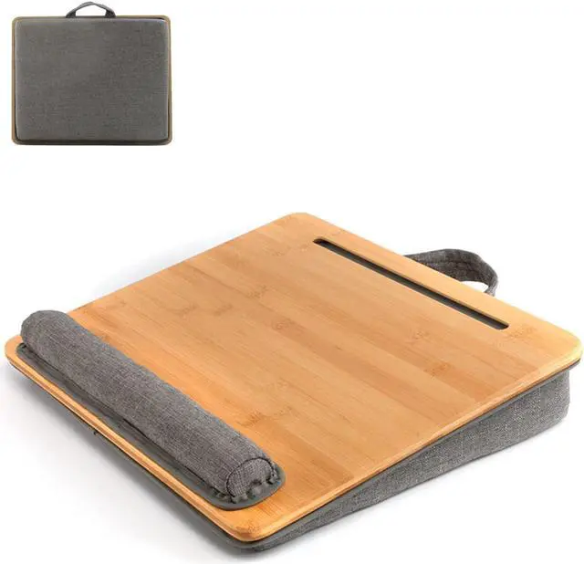 Main image of SUMISKY Lap Desk-Portable Laptop Stand with Cushion, Bamboo Platform with Phone Holder, Wrist Pad Fits up to 15.6 Inch Laptops