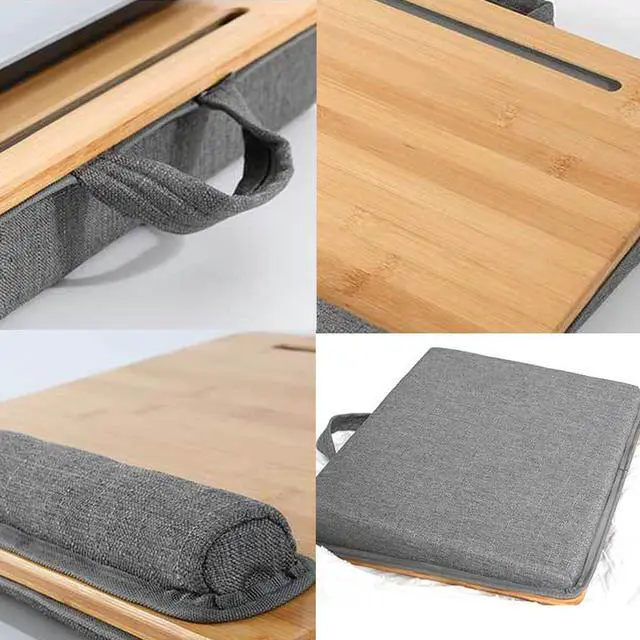 Alt view image 5 of 5 - SUMISKY Lap Desk-Portable Laptop Stand with Cushion, Bamboo Platform with Phone Holder, Wrist Pad Fits up to 15.6 Inch Laptops