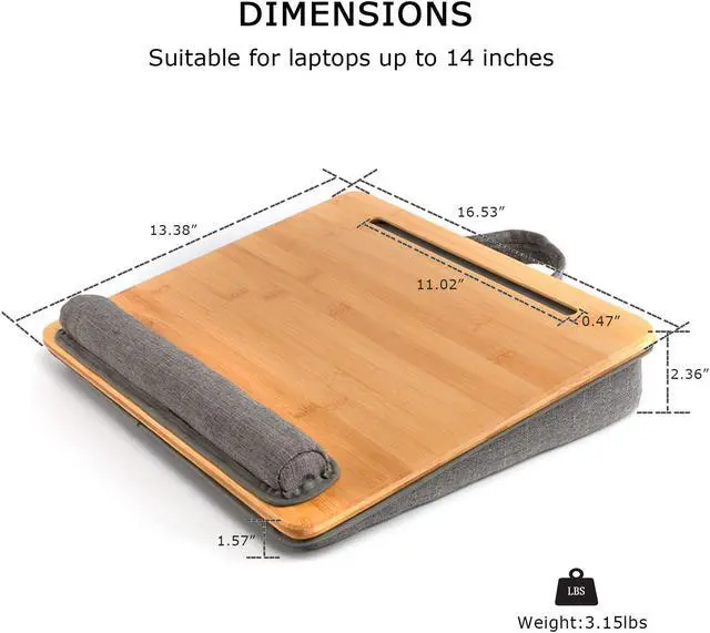 Alt view image 3 of 5 - SUMISKY Lap Desk-Portable Laptop Stand with Cushion, Bamboo Platform with Phone Holder, Wrist Pad Fits up to 15.6 Inch Laptops