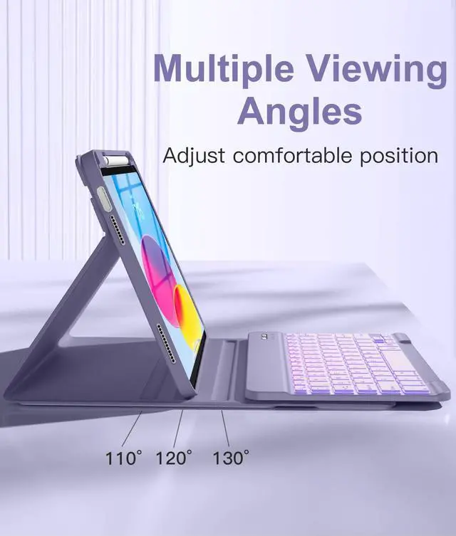 Alt view image 5 of 5 - Hamile iPad 10th Generation Case with Keyboard 10.9 Inch - 7 Colors Backlit Wireless Detachable Folio Keyboard Cover with Pencil Holder for New iPad 10th Gen 2022 (Lavender)