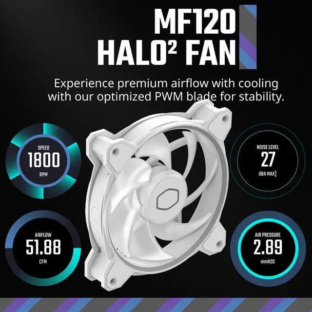 Alt view image 4 of 5 - Cooler Master Hyper 212 Halo White CPU Air Cooler, 120 Halo² PWM Fan, Dual Loop ARGB, Aluminum Top Cover, 4 Copper Heat Pipes, 154mm Tall, AMD Ryzen AM5|AM4, Intel LGA 1851|1700|1200 Brackets