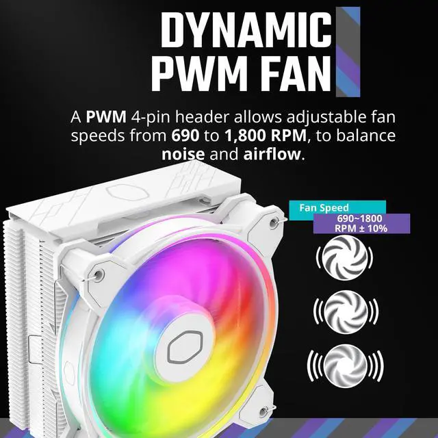 Alt view image 5 of 5 - Cooler Master Hyper 212 Halo White CPU Air Cooler, 120 Halo² PWM Fan, Dual Loop ARGB, Aluminum Top Cover, 4 Copper Heat Pipes, 154mm Tall, AMD Ryzen AM5|AM4, Intel LGA 1851|1700|1200 Brackets