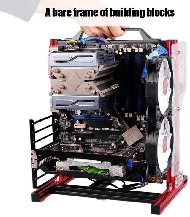 Alt view image 2 of 5 - PC Computer Case, ATX/M-ATX/ITX Open Chassis Vertical Overclocking Test Chassis Rack + Handle with Good Heat Dissipation(Red)