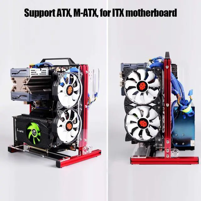 Alt view image 5 of 5 - PC Computer Case, ATX/M-ATX/ITX Open Chassis Vertical Overclocking Test Chassis Rack + Handle with Good Heat Dissipation(Red)