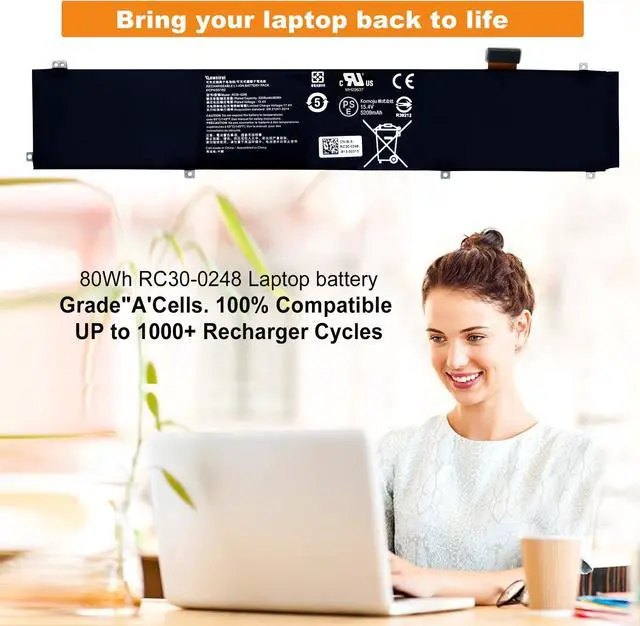 Alt view image 2 of 5 - BOWEIRUI RC30-0248 Laptop Battery Replacement for Razer Blade 15 2018 Advanced RZ09-02386E92 RZ09-02385 RZ09-02386 RZ09-02886 RZ09-02887 RZ09-02888 RZ09-0301 RZ09-0313 Series 4ICP4/55/162 (15.4V 80Wh)