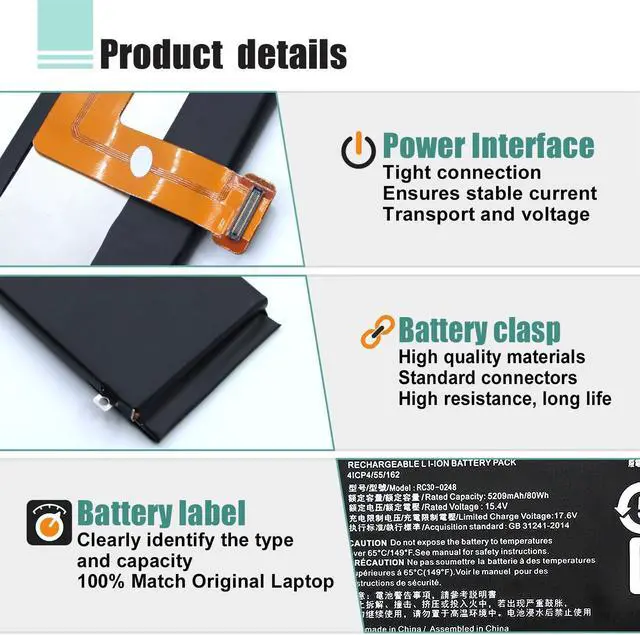 Alt view image 4 of 5 - BOWEIRUI RC30-0248 Laptop Battery Replacement for Razer Blade 15 2018 Advanced RZ09-02386E92 RZ09-02385 RZ09-02386 RZ09-02886 RZ09-02887 RZ09-02888 RZ09-0301 RZ09-0313 Series 4ICP4/55/162 (15.4V 80Wh)