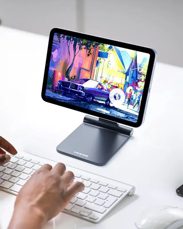 Alt view image 5 of 5 - LULULOOK Foldable Magnetic Stand for iPad Mini 7 A17 Pro/Mini 6 8.3 inch (2024/2021), Adjustable Desk Tablet Holder, Aluminum Rotatable Floating Stand for Apple iPad Mini 7/6 Drawing, Viewing- Gray