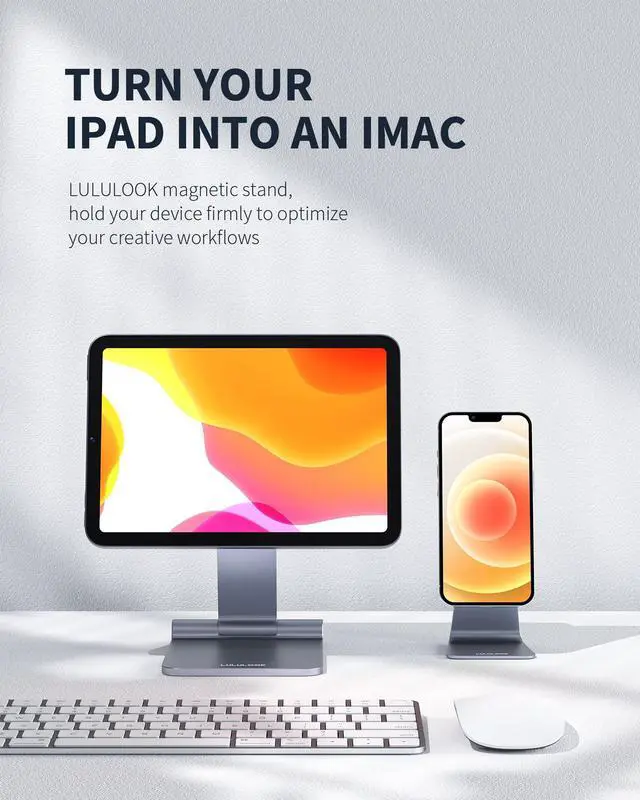 Alt view image 4 of 5 - LULULOOK Foldable Magnetic Stand for iPad Mini 7 A17 Pro/Mini 6 8.3 inch (2024/2021), Adjustable Desk Tablet Holder, Aluminum Rotatable Floating Stand for Apple iPad Mini 7/6 Drawing, Viewing- Gray