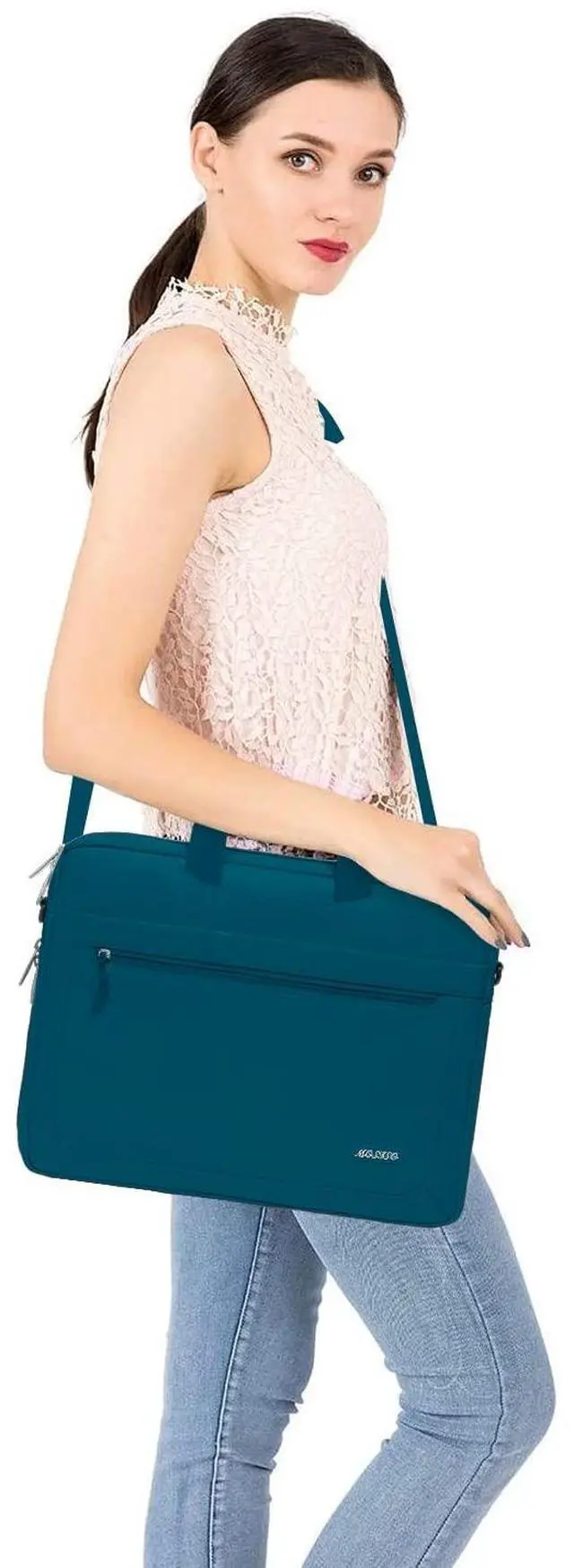 Alt view image 5 of 5 - MOSISO Laptop Shoulder Messenger Bag Compatible with 17-17.3 inch Dell XPS/HP Pavilion/Ideapad/Acer/Alienware/HP Omen with Adjustable Depth at Bottom, Deep Teal