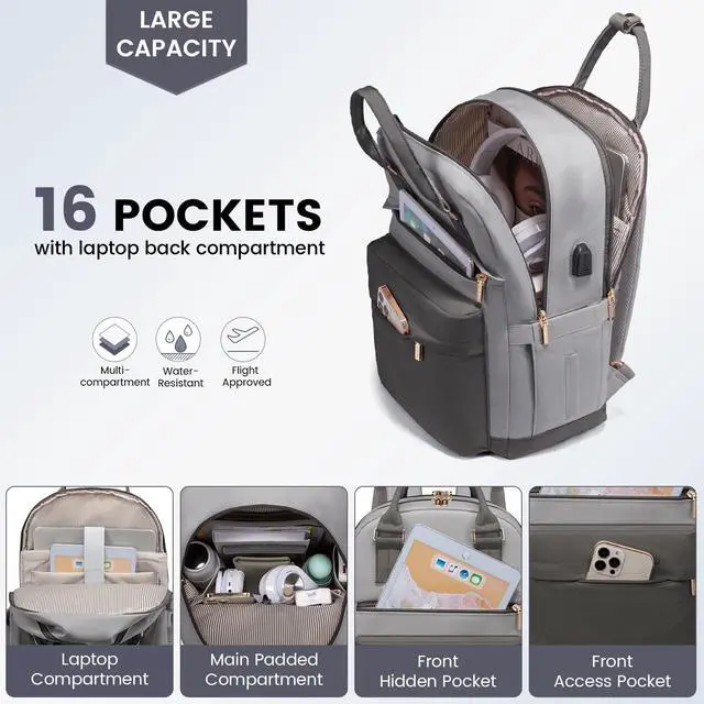 Alt view image 2 of 5 - LOVEVOOK Laptop Backpack for Women 15.6 Inch,Cute Backpack Laptop Bag with USB Port,Waterproof Travel Backpack Purse Teacher Nurse Bag Fashion Computer Bag for Work