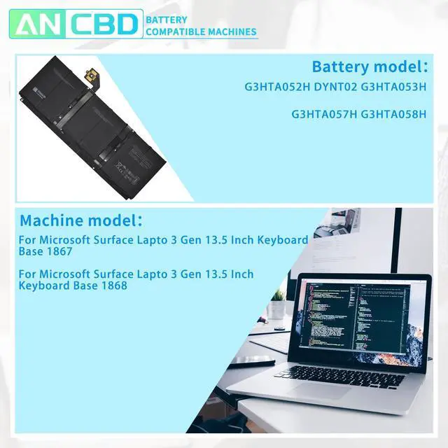 Alt view image 5 of 5 - ANCBD G3HTA052H DYNT02 Tablet Battery Replacement for Microsoft Surface Laptop 3 Gen 13.5" Keyboard Base 1867 1868 15 Core i5-1035G7 G3HTA053H G3HTA057H G3HTA058H (with Tools) 45.8Wh/6041mAh