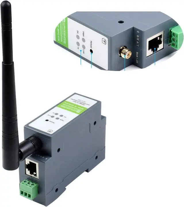Main image of RS485 to W-i-F--i/Ethernet Module Rail-Mount Serial Server Modbus MQTT Gateway, Allow RS485 to W-i-F--i, RS485 to Ethernet, Ethernet to W-i-F--i Converter Module, Support Transparent Transmission Mode