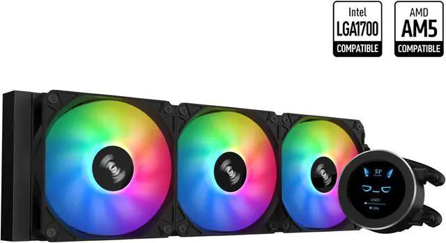 Alt view image 4 of 5 - SAMA SM360 Black Adjustable Liquid Cooler LCD Display Screen with 3x120mm Addressable ARGB PWM Silent Fan 360mm AIO Radiator