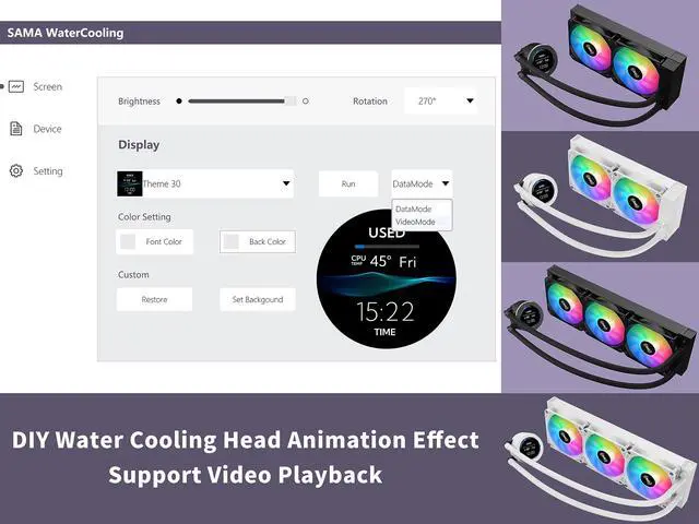 Alt view image 3 of 5 - SAMA SM360 Black Adjustable Liquid Cooler LCD Display Screen with 3x120mm Addressable ARGB PWM Silent Fan 360mm AIO Radiator