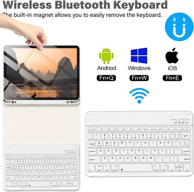 Alt view image 5 of 5 - aoub Case for iPad Air 11-inch M3/M2 2025/2024, iPad Air 5th/4th Generation 10.9 inch 2022/2020, Stand Folio Detachable Wireless Bluetooth Keyboard Cover with Pencil Holder, White