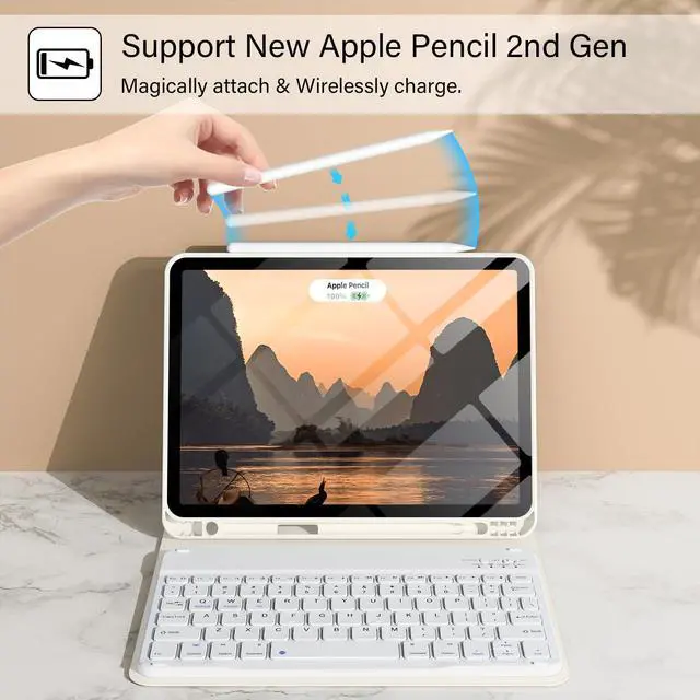 Alt view image 4 of 5 - aoub Case for iPad Air 11-inch M3/M2 2025/2024, iPad Air 5th/4th Generation 10.9 inch 2022/2020, Stand Folio Detachable Wireless Bluetooth Keyboard Cover with Pencil Holder, White