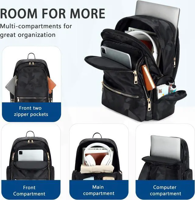 Alt view image 3 of 5 - AO ALI VICTORY Backpack for Women Men Travel Laptop 15.6 Inch Computer Backpacks Anti Theft Carry on Bag College Bookbag Large Back Pack for Work Business Traveling Commuter Casual Daypack,Black